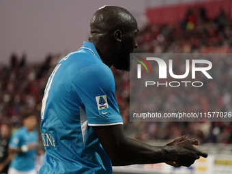 Romelu Lukaku of Napoli SSC celebrates during the Serie A TIM match between Cagliari Calcio and Napoli SSC in Italy on September 15, 2024 (