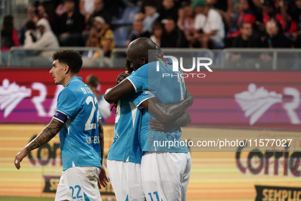 Romelu Lukaku of Napoli SSC celebrates during the Serie A TIM match between Cagliari Calcio and Napoli SSC in Italy on September 15, 2024 