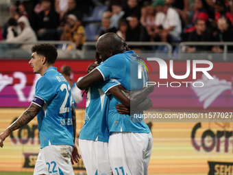 Romelu Lukaku of Napoli SSC celebrates during the Serie A TIM match between Cagliari Calcio and Napoli SSC in Italy on September 15, 2024 (