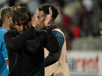 Antonio Conte coaches Napoli SSC during the Serie A TIM match between Cagliari Calcio and Napoli SSC in Italy, on September 15, 2024. (