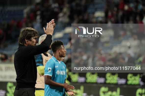 Antonio Conte coaches Napoli SSC during the Serie A TIM match between Cagliari Calcio and Napoli SSC in Italy, on September 15, 2024. 