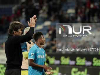 Antonio Conte coaches Napoli SSC during the Serie A TIM match between Cagliari Calcio and Napoli SSC in Italy, on September 15, 2024. (