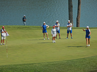 GAINESVILLE, VIRGINIA - SEPTEMBER 14: Anna Nordqvist of Team Europe reacts to her putt on the 11th green during Fourball Matches on Day Two...