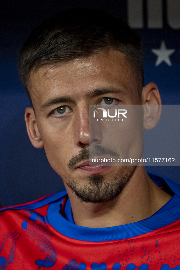 Clement Lenglet of Atletico de Madrid sits on the bench during the La Liga EA Sports 2024/25 football match between Atletico Madrid and Vale...