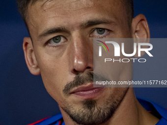 Clement Lenglet of Atletico de Madrid sits on the bench during the La Liga EA Sports 2024/25 football match between Atletico Madrid and Vale...