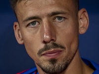 Clement Lenglet of Atletico de Madrid sits on the bench during the La Liga EA Sports 2024/25 football match between Atletico Madrid and Vale...