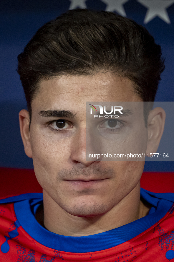 Julian Alvarez of Atletico de Madrid sits on the bench during the La Liga EA Sports 2024/25 football match between Atletico Madrid and Valen...