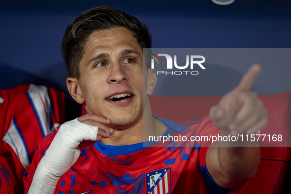 Giuliano Simeone of Atletico de Madrid sits on the bench during the La Liga EA Sports 2024/25 football match between Atletico Madrid and Val...