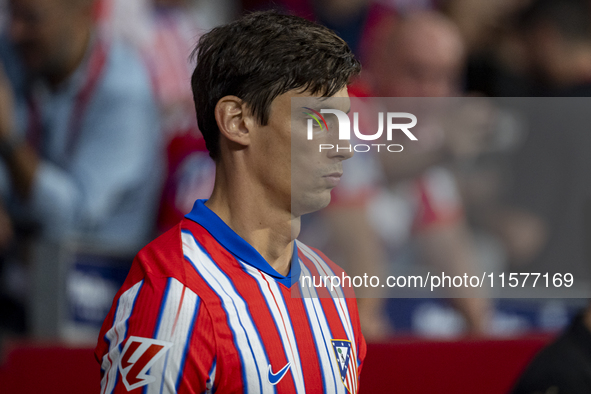 Robin Le Normand of Atletico de Madrid enters the field during the La Liga EA Sports 2024/25 football match between Atletico Madrid and Vale...