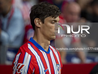 Robin Le Normand of Atletico de Madrid enters the field during the La Liga EA Sports 2024/25 football match between Atletico Madrid and Vale...