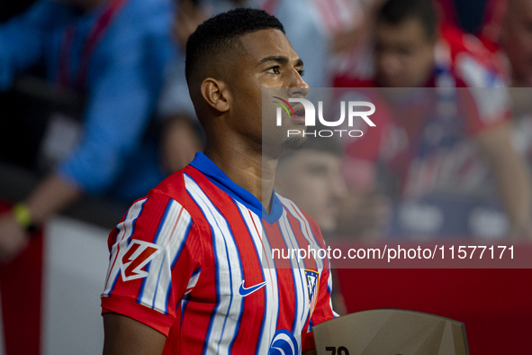 Samuel Lino of Atletico de Madrid enters the field during the La Liga EA Sports 2024/25 football match between Atletico Madrid and Valencia...