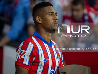 Samuel Lino of Atletico de Madrid enters the field during the La Liga EA Sports 2024/25 football match between Atletico Madrid and Valencia...