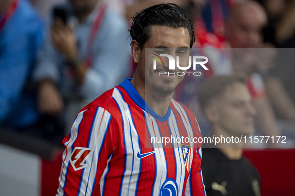 Jose Gimenez of Atletico de Madrid enters the field during the La Liga EA Sports 2024/25 football match between Atletico Madrid and Valencia...