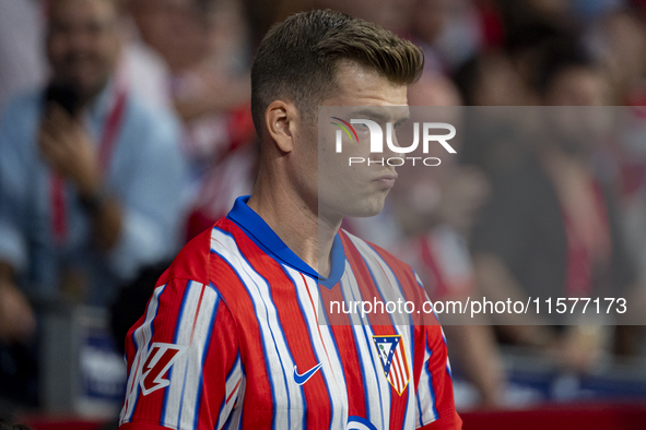 Alexander Sorloth of Atletico de Madrid enters the field during the La Liga EA Sports 2024/25 football match between Atletico Madrid and Val...