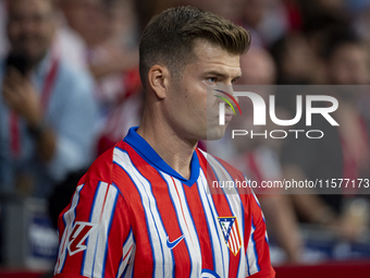 Alexander Sorloth of Atletico de Madrid enters the field during the La Liga EA Sports 2024/25 football match between Atletico Madrid and Val...