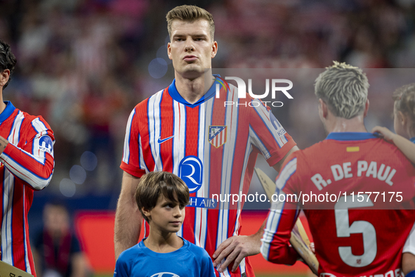 Alexander Sorloth of Atletico de Madrid stands before the La Liga EA Sports 2024/25 football match between Atletico Madrid and Valencia CF a...