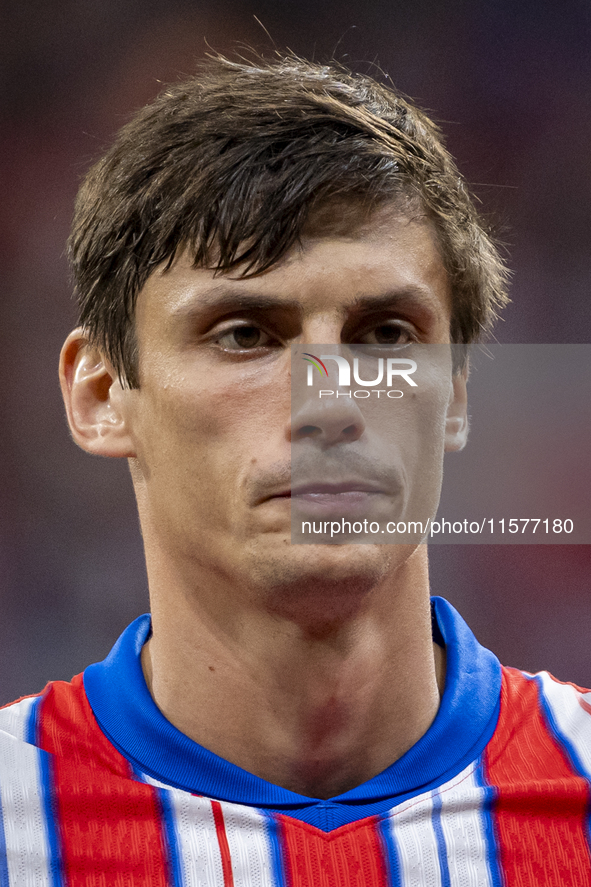 Robin Le Normand of Atletico de Madrid is seen before the La Liga EA Sports 2024/25 football match between Atletico Madrid and Valencia CF a...