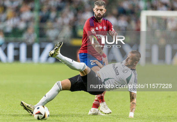 Jean Carlos Silva, Tomas Pekhart during Legia Warsaw vs Rakow Czestochowa - PKO  Ekstraklasa match in Warsaw, Poland on September 15, 2024. 