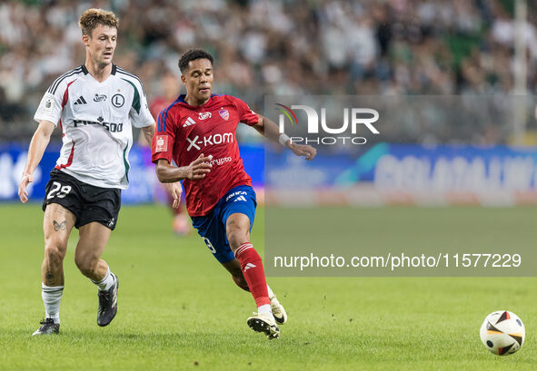 Mark Gual, Michael Ameyaw during Legia Warsaw vs Rakow Czestochowa - PKO  Ekstraklasa match in Warsaw, Poland on September 15, 2024. 