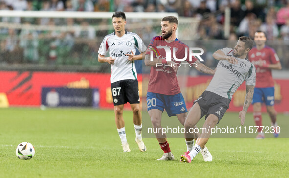 Bartosz Kapustka, Jean Carlos Silva, Pawel Wszolek during Legia Warsaw vs Rakow Czestochowa - PKO  Ekstraklasa match in Warsaw, Poland on Se...