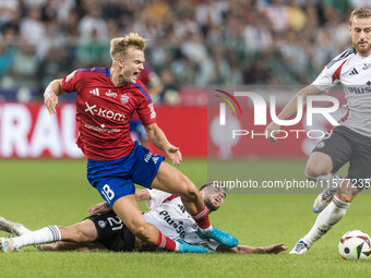 Jurgen Celhaka, Jonatan Braut Brunes, Rafal Augustyniak during Legia Warsaw vs Rakow Czestochowa - PKO  Ekstraklasa match in Warsaw, Poland...