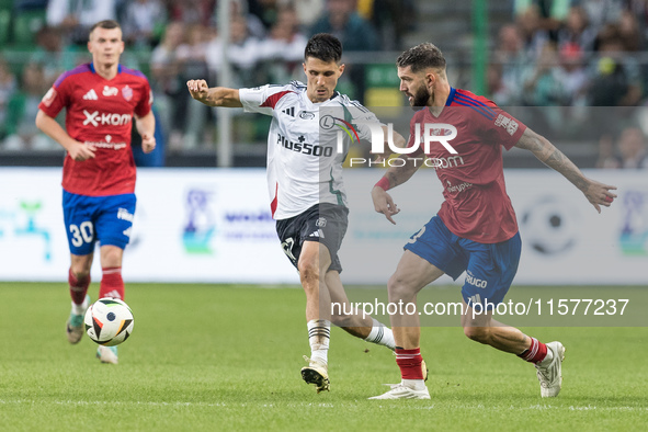 Bartosz Kapustka, Jean Carlos Silva during Legia Warsaw vs Rakow Czestochowa - PKO  Ekstraklasa match in Warsaw, Poland on September 15, 202...