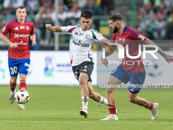 Bartosz Kapustka, Jean Carlos Silva during Legia Warsaw vs Rakow Czestochowa - PKO  Ekstraklasa match in Warsaw, Poland on September 15, 202...