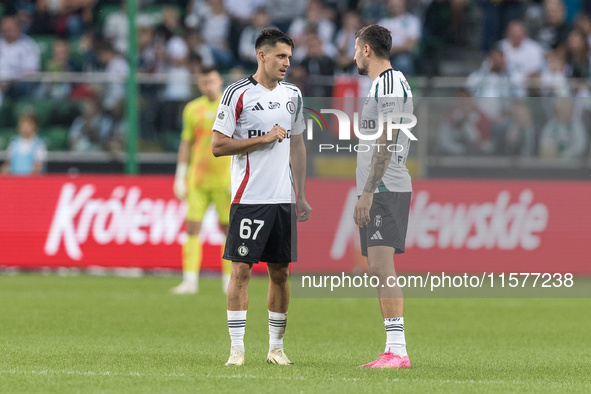 Bartosz Kapustka, Pawel Wszolek during Legia Warsaw vs Rakow Czestochowa - PKO  Ekstraklasa match in Warsaw, Poland on September 15, 2024. 