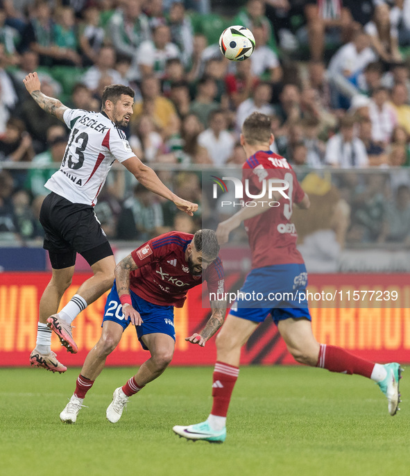 Pawel Wszolek, Jean Carlos Silva, Milan Rundic during Legia Warsaw vs Rakow Czestochowa - PKO  Ekstraklasa match in Warsaw, Poland on Septem...