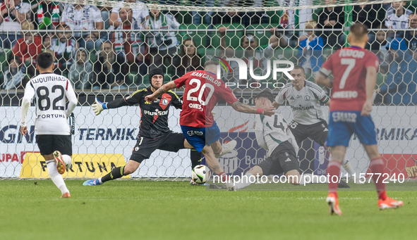 Kacper Tobiasz, Jean Carlos Silva, goal during Legia Warsaw vs Rakow Czestochowa - PKO  Ekstraklasa match in Warsaw, Poland on September 15,...