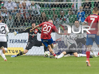 Kacper Tobiasz, Jean Carlos Silva, goal during Legia Warsaw vs Rakow Czestochowa - PKO  Ekstraklasa match in Warsaw, Poland on September 15,...