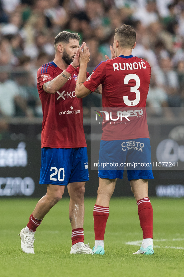 Jean Carlos Silva, Milan Rundic during Legia Warsaw vs Rakow Czestochowa - PKO  Ekstraklasa match in Warsaw, Poland on September 15, 2024. 