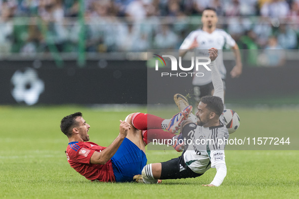 Efstratios Svarnas, Luquinhas during Legia Warsaw vs Rakow Czestochowa - PKO  Ekstraklasa match in Warsaw, Poland on September 15, 2024. 