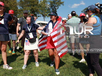 GAINESVILLE, VIRGINIA - SEPTEMBER 15: Lilia Vu celebrates after USA Team win the Solheim Cup at Robert Trent Jones Golf Club on Sunday, Sept...