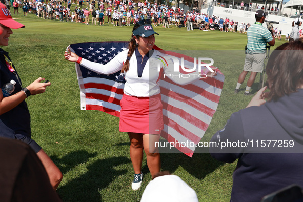 GAINESVILLE, VIRGINIA - SEPTEMBER 15: Lilia Vu celebrates after USA Team win the Solheim Cup at Robert Trent Jones Golf Club on Sunday, Sept...