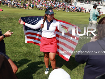 GAINESVILLE, VIRGINIA - SEPTEMBER 15: Lilia Vu celebrates after USA Team win the Solheim Cup at Robert Trent Jones Golf Club on Sunday, Sept...