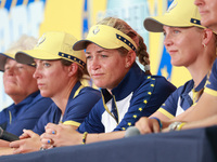 GAINESVILLE, VIRGINIA - SEPTEMBER 15: Captain Suzann Pettersen of Team Europe speaks to the media after loosing against Team USA on Day Thre...