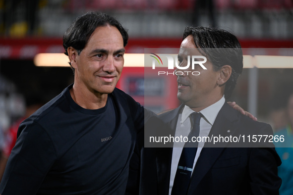 Head Coach Alessandro Nesta of AC Monza and Head Coach Simone Inzaghi of FC Inter during the Italian Serie A football match between AC Monza...