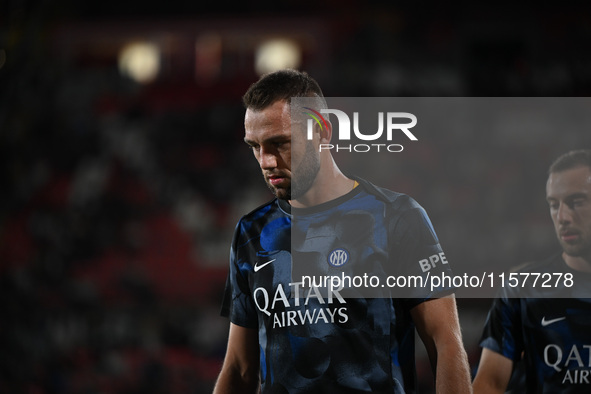 Stefan de Vrij of FC Inter during the Italian Serie A football match between AC Monza and Inter FC Internazionale in Monza, Italy, on Septem...