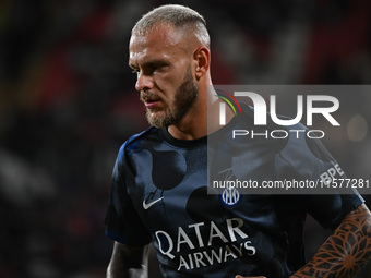 Federico Dimarco of FC Inter during the Italian Serie A football match between AC Monza and Inter FC Internazionale in Monza, Italy, on Sept...