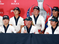 GAINESVILLE, VIRGINIA - SEPTEMBER 15: Captain Stacy Lewis of the United States is interviewed after a Team USA win of the Solheim Cup at Rob...