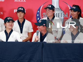 GAINESVILLE, VIRGINIA - SEPTEMBER 15: Captain Stacy Lewis of the United States is interviewed after a Team USA win at the conclusion of the...