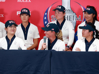 GAINESVILLE, VIRGINIA - SEPTEMBER 15: Captain Stacy Lewis of the United States is interviewed after a Team USA win at the conclusion of the...