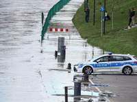 After heavy rainfall the level of the Vistula River has rised flooding a part of the boulvards in Krakow, Poland on September 15th, 2024. St...