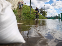 After heavy rainfall the level of the Vistula River has rised flooding a part of the boulvards in Krakow, Poland on September 15th, 2024. St...