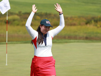 GAINESVILLE, VIRGINIA - SEPTEMBER 15: Allisen Corpuz of the United States celebrates her putt on the 15th green during single matches on Day...