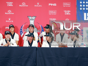 GAINESVILLE, VIRGINIA - SEPTEMBER 15: Members of Team USA attend an interview session after a United States win at the conclusion of the Sol...