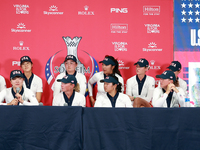 GAINESVILLE, VIRGINIA - SEPTEMBER 15: Members of Team USA attend an interview session after a United States win at the conclusion of the Sol...