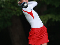 GAINESVILLE, VIRGINIA - SEPTEMBER 15: Nelly Korda of the United States plays her tee shot on the third hole during single matches on Day Thr...