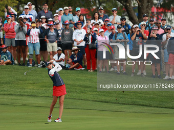 GAINESVILLE, VIRGINIA - SEPTEMBER 15: Nelly Korda of the United States plays her second shot on the third hole during single matches on Day...